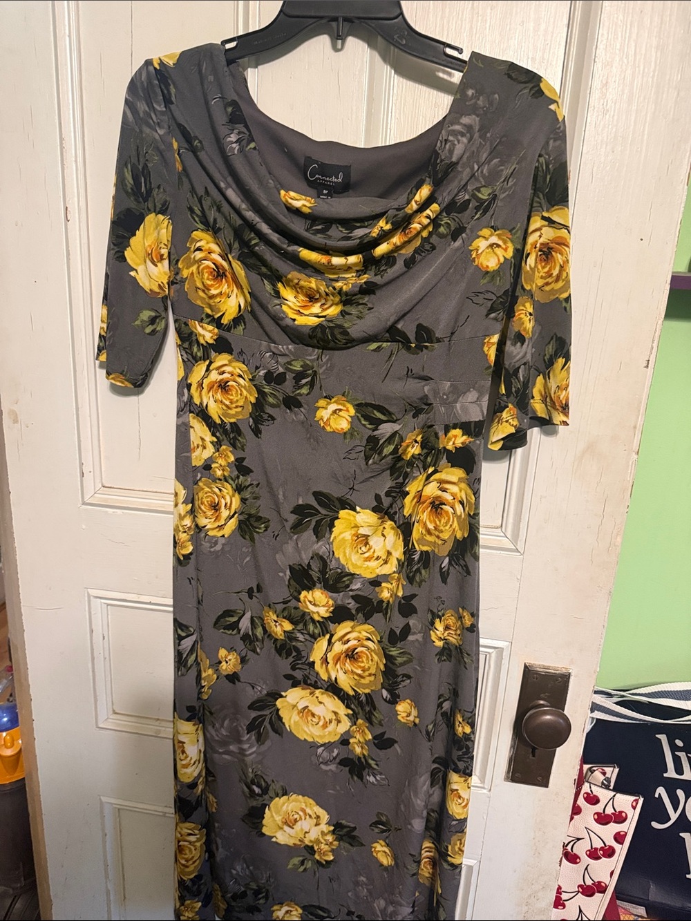 connected apparel Gray Maxi Dress with Yellow Rose Print